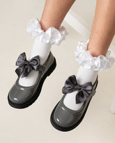 Caramelo BTS Bow School Shoes Grey